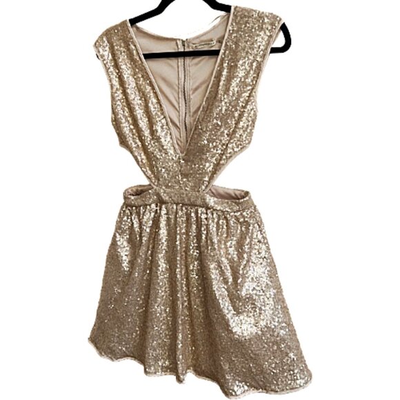 Mustard Seed Champagne Sequin Mini Dress Party Cocktail NYE Holiday Small - Picture 3 of 7